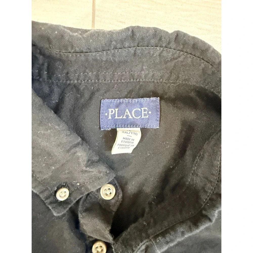 The Childrens Place Boys Shirt Black Button Down Sz XXL 16 Oxford Long Sleeve
